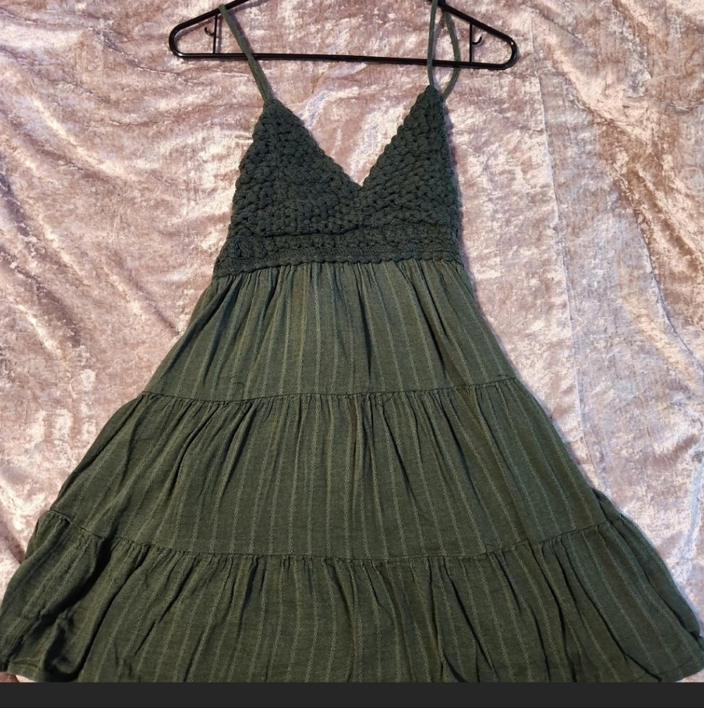 Aerie Dark Green Tiered Mini Dress